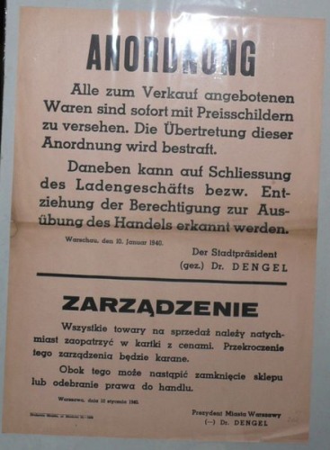 Zarządzenie dot. przepisów dla sklepów,Warszawa 1940